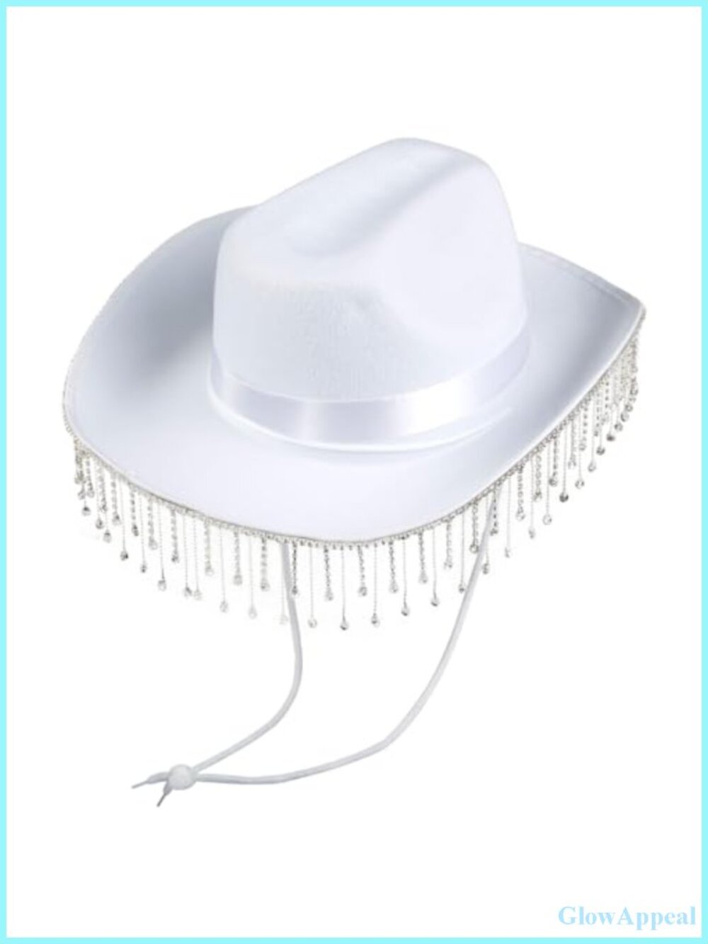 White Cowboy Hat with Rhinestone Fringe